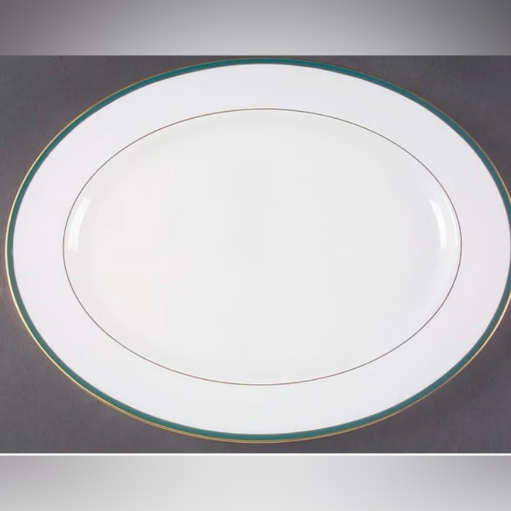 Lenox Debut Margaret 16” Bone Oval Serving Platter with Deep Teal & Gold Accents
